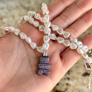 2 SIDE BEAR NECKLACE PEARL